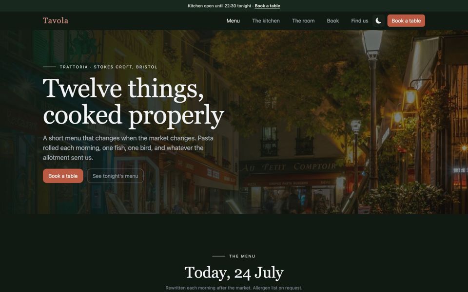 Tavola restaurant website design inspiration